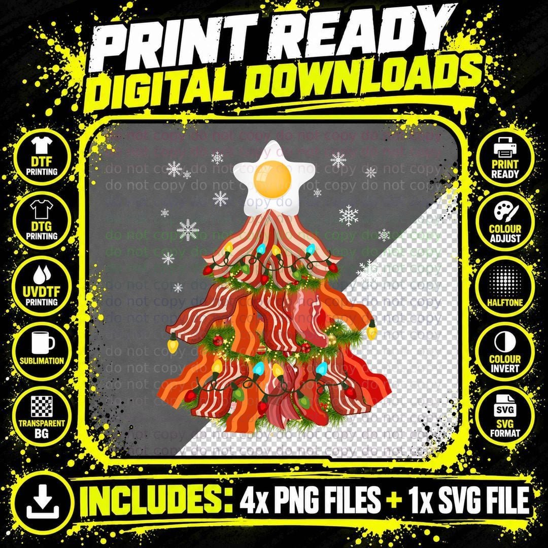 Bacon Christmas Tree T-Shirt, Festive Foodie Style Png SVG Digital Bundle