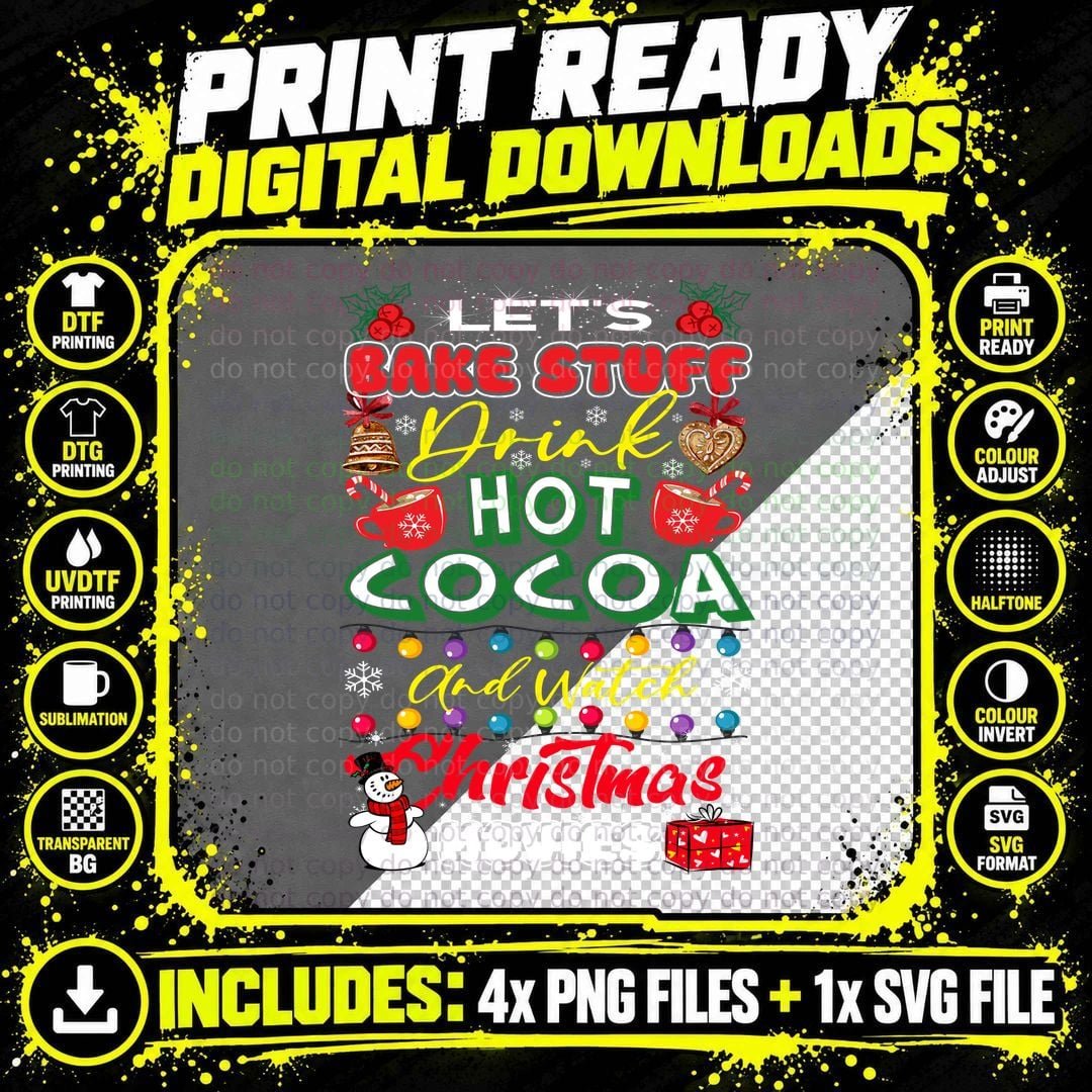 Bake Stuff, Drink Hot Cocoa, Christmas T-Shirt Png SVG Digital Bundle
