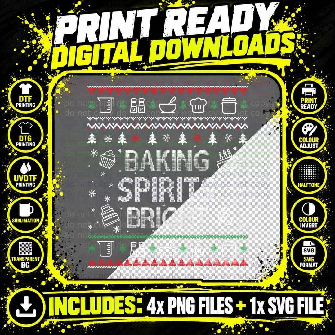 Baking Spirits Bright Ugly Christmas Sweater Holiday Png SVG Digital Bundle
