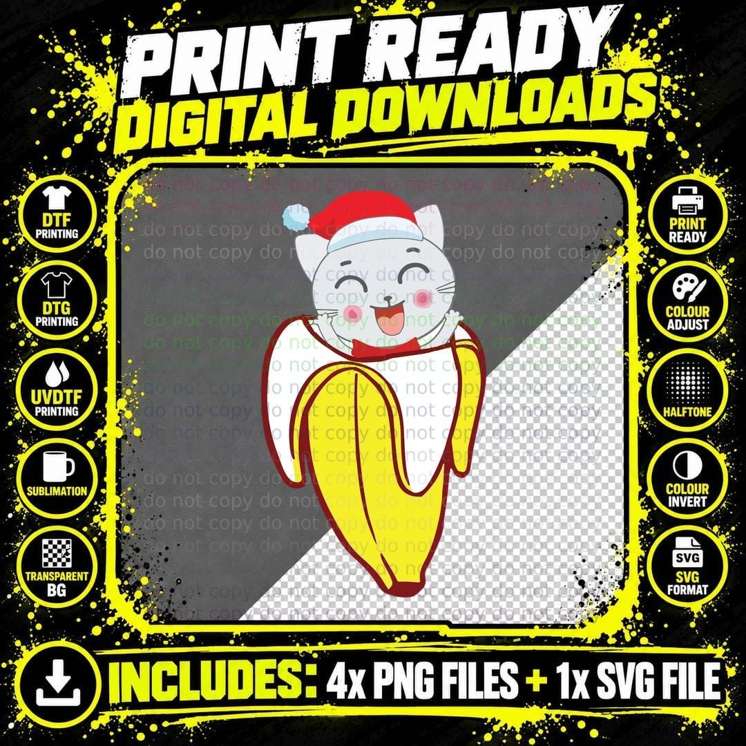 Banana Cat T-Shirt, Christmas Holiday Style Png SVG Digital Bundle