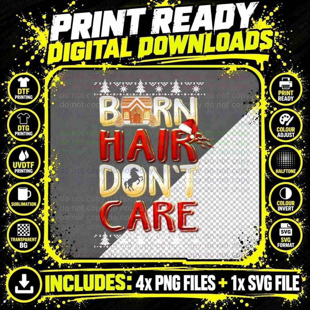 Barn Hair Don't Care Funny Ugly Christmas Jumper Style Png SVG Digital Bundle