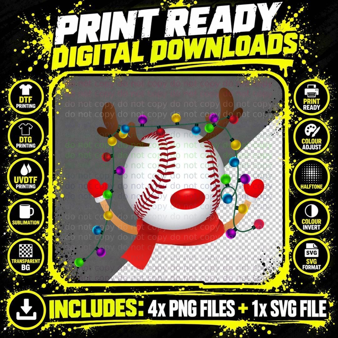 Baseball Christmas Reindeer T-Shirt, Festive Sports Theme Png SVG Digital Bundle