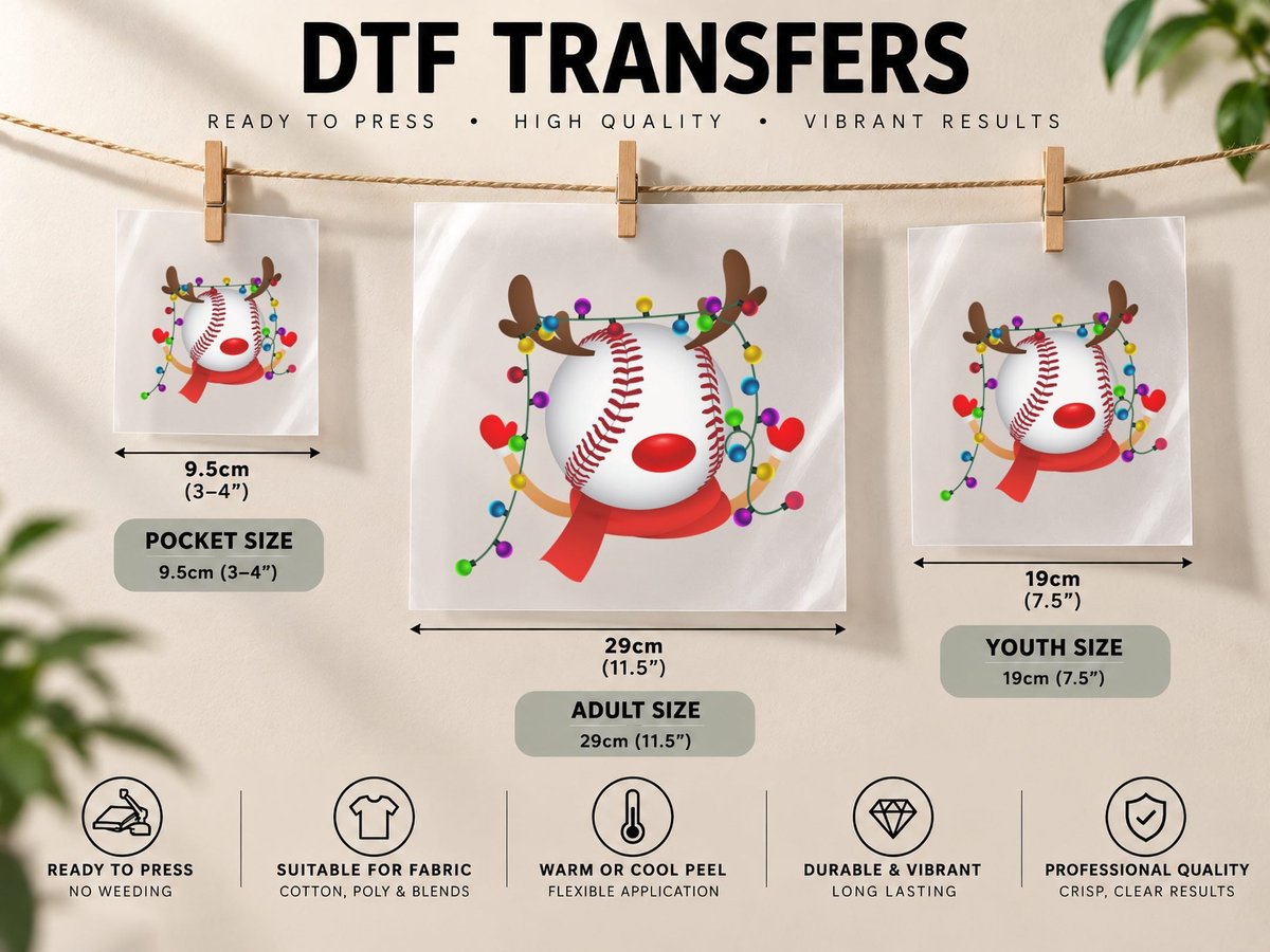 Baseball Christmas Reindeer, Festive Sports Theme DTF Transfer Iron On