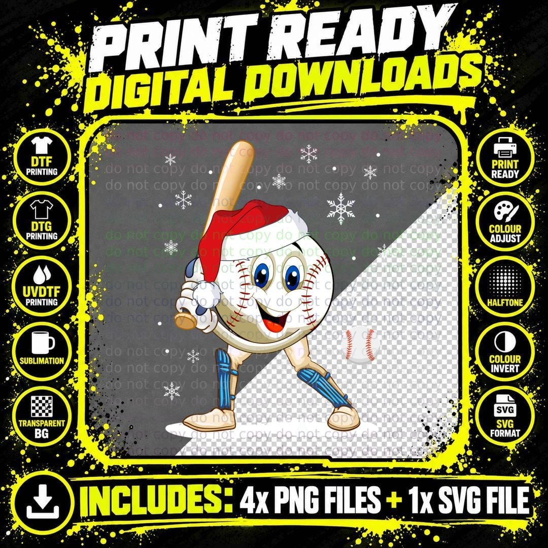Baseball Christmas Santa T-Shirt, Festive Sports Theme Png SVG Digital Bundle