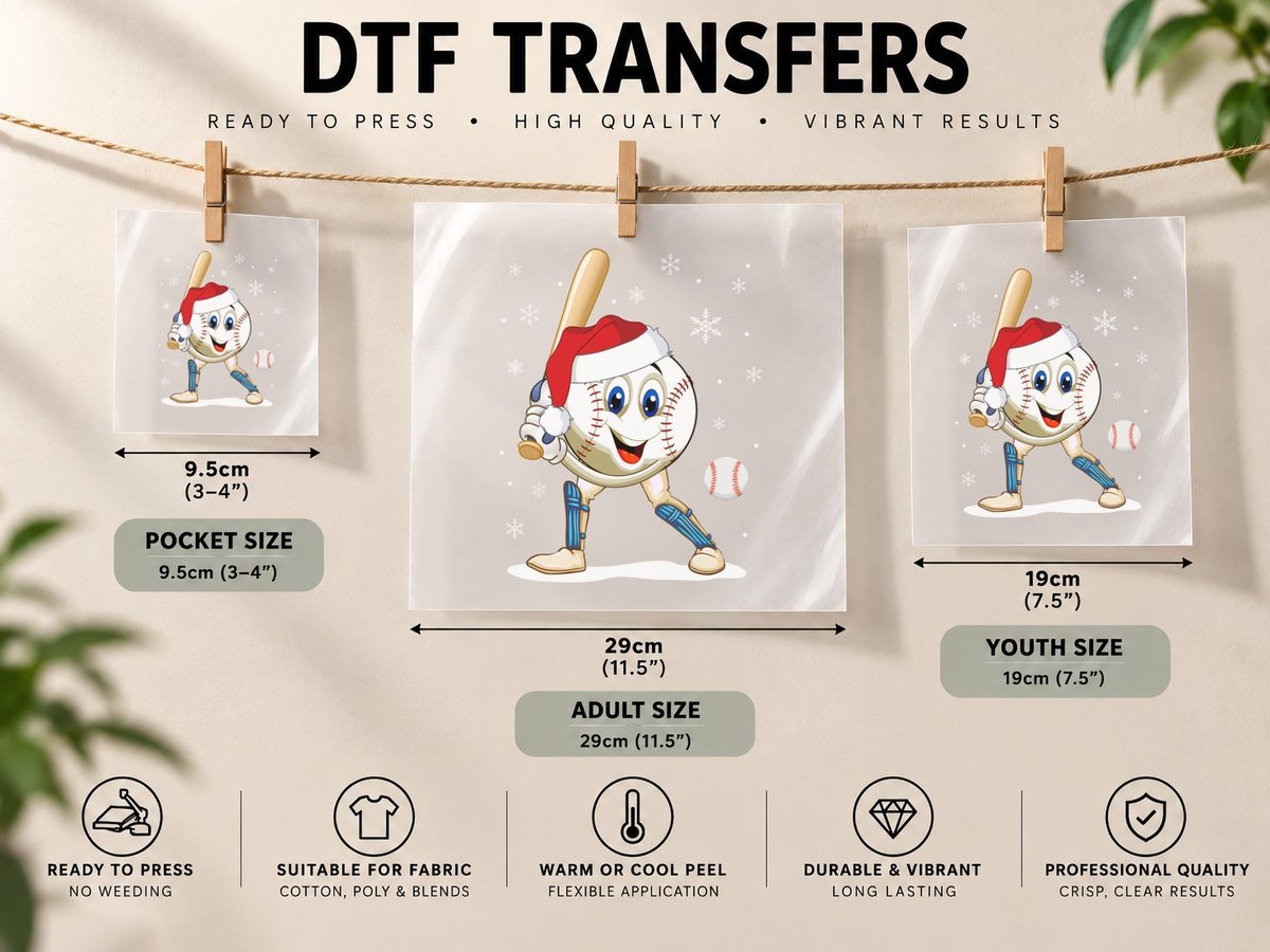 Baseball Christmas Santa, Festive Sports Theme DTF Transfer Iron On