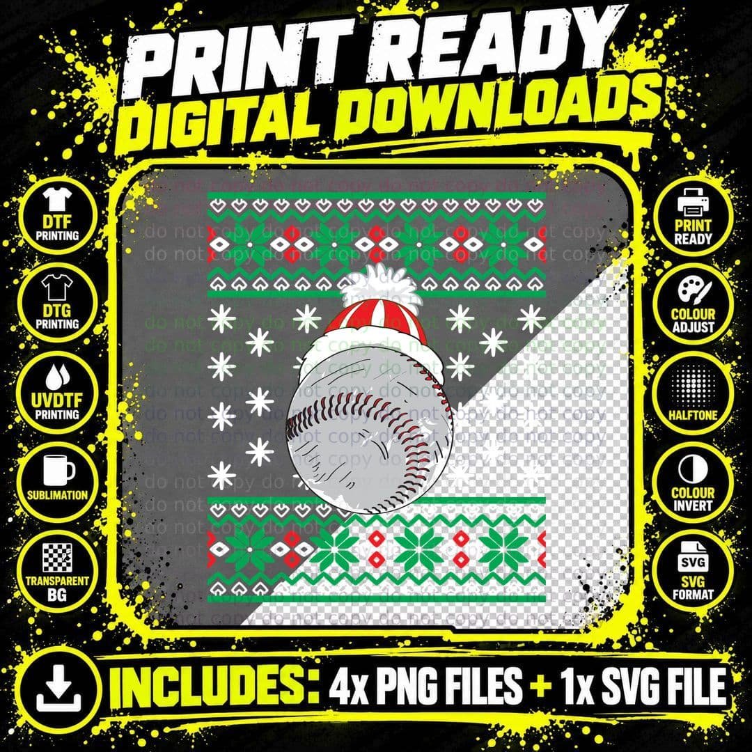 Baseball Santa Hat T-Shirt, Christmas Sports Style Png SVG Digital Bundle