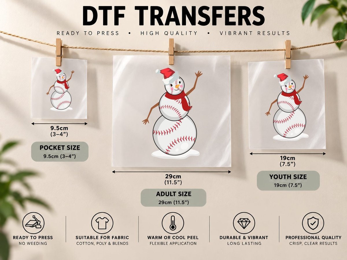Baseball Snowman, Christmas Baseball Theme DTF Transfer Iron On