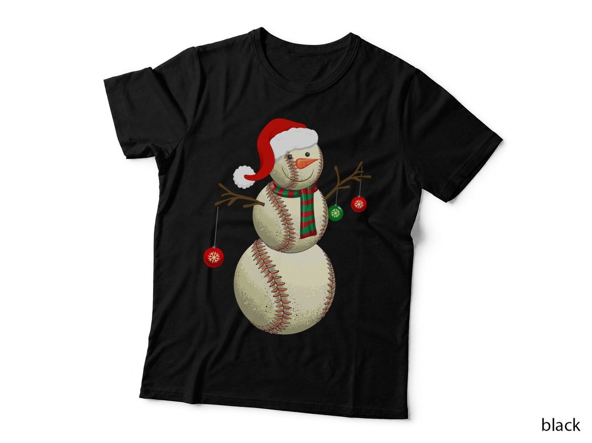 Baseball Snowman T-Shirt, Christmas Holiday Print, Festive Gift Idea