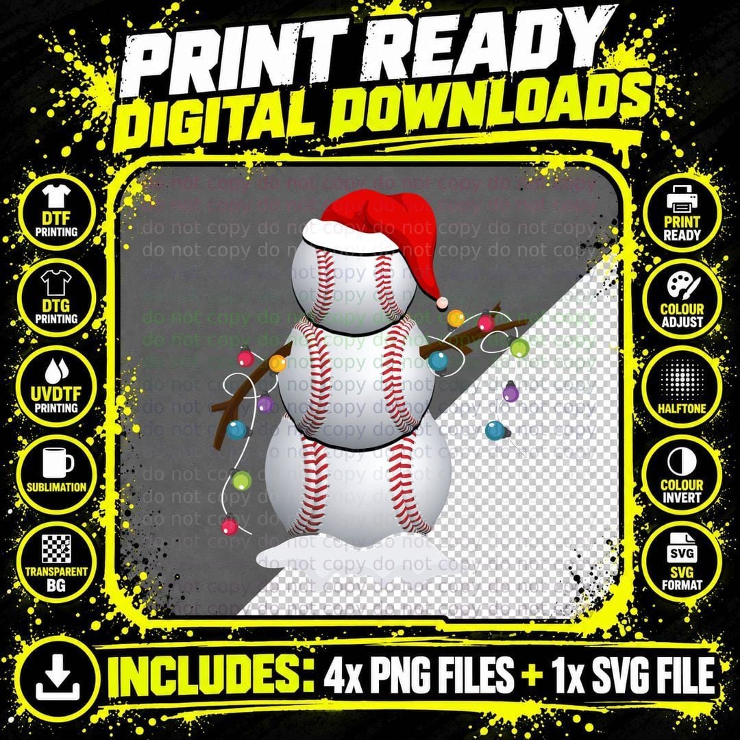 Baseball Snowman T-Shirt, Christmas Holiday Theme Png SVG Digital Bundle