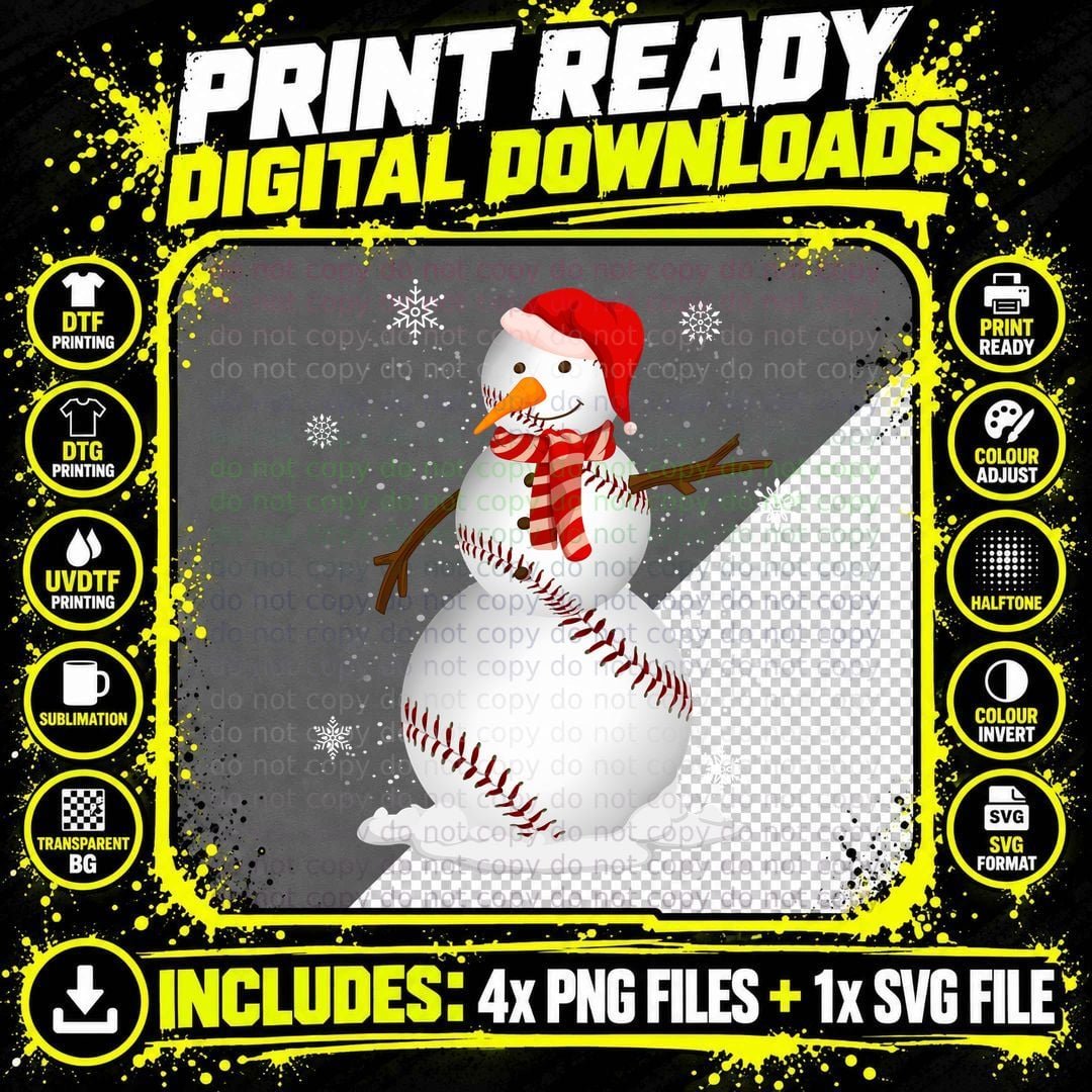 Baseball Snowman T-Shirt, Festive Baseball Theme Png SVG Digital Bundle