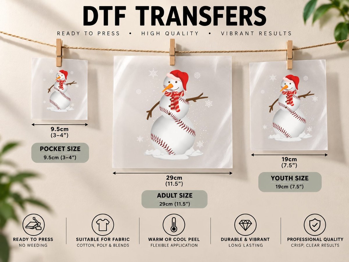 Baseball Snowman, Festive Baseball Theme DTF Transfer Iron On