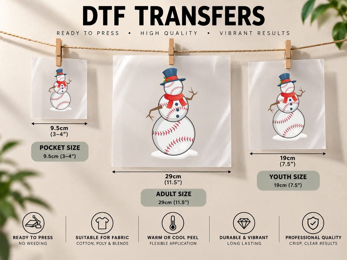 Baseball Snowman, Festive Baseball Theme DTF Transfer Iron On