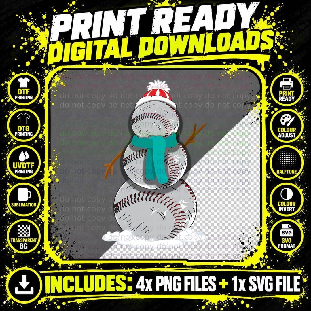 Baseball Snowman T-Shirt, Winter Sports Theme Png SVG Digital Bundle
