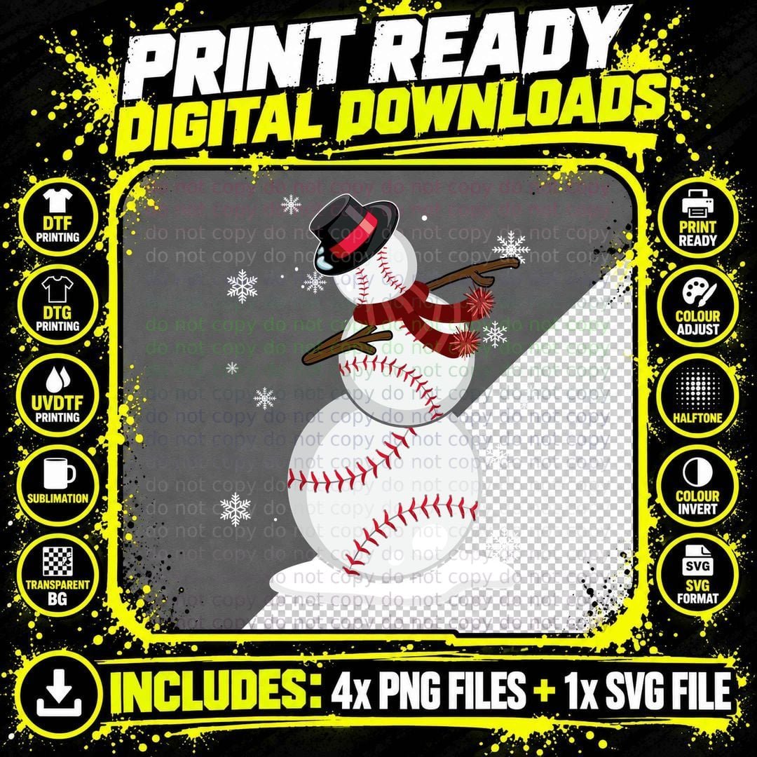 Baseball Snowman T-Shirt, Winter Sports Theme Png SVG Digital Bundle