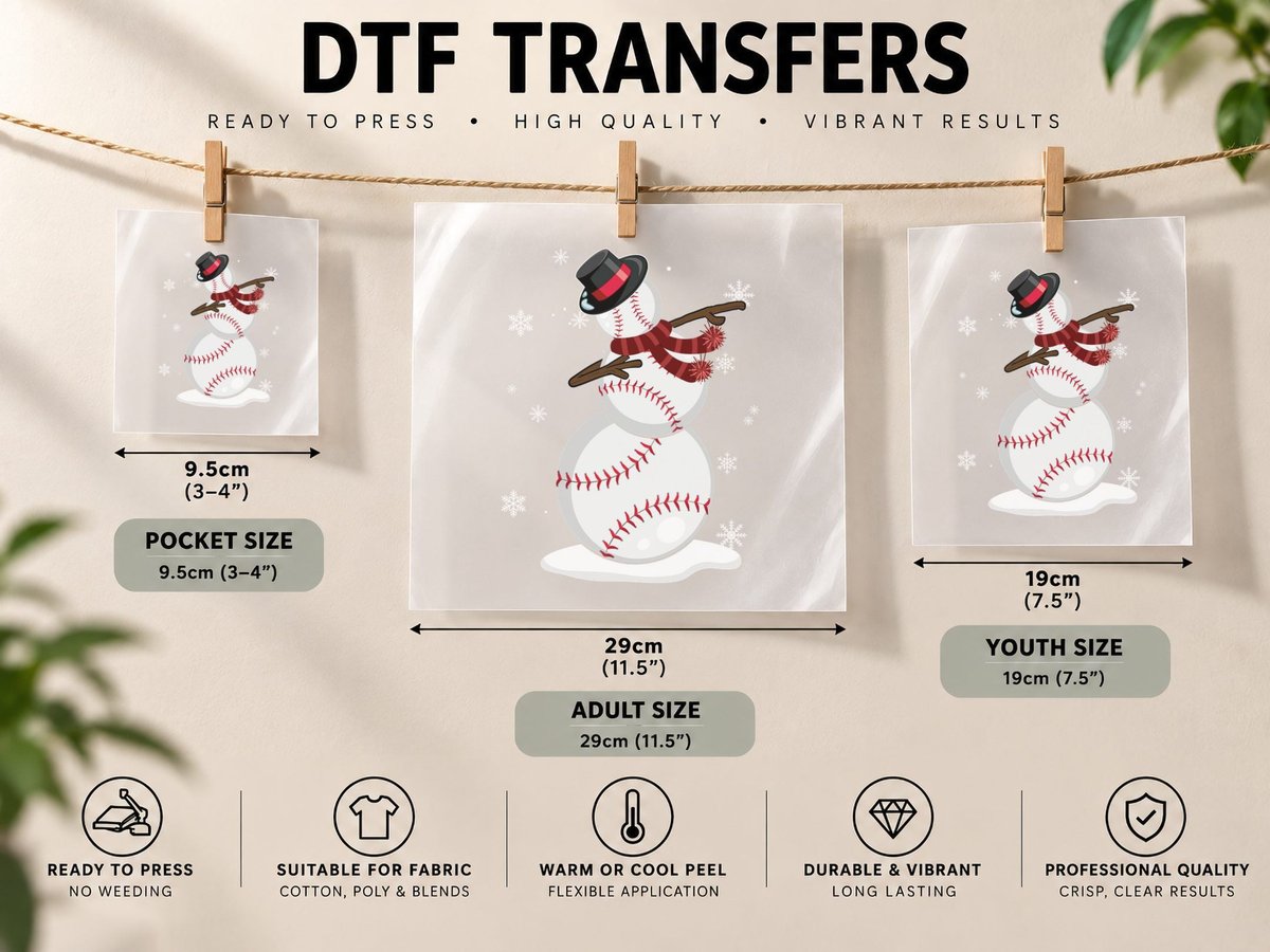 Baseball Snowman, Winter Sports Theme, Holiday Fun DTF Transfer Iron On