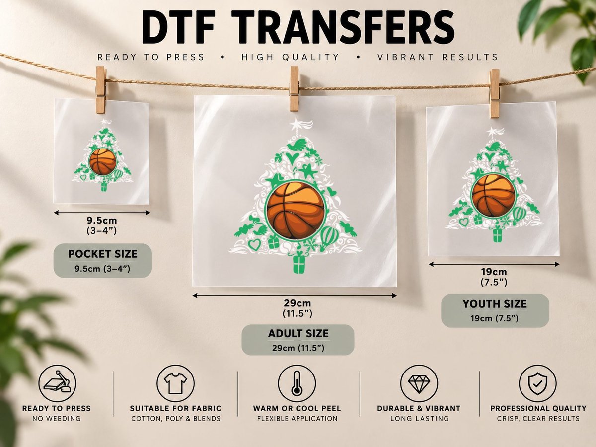 Basketball Christmas Ornament, Festive Sports Theme DTF Transfer Iron On