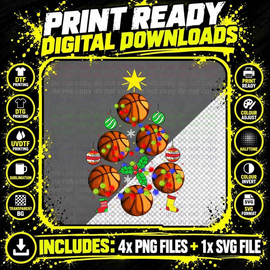 Basketball Christmas Tree T-Shirt, Festive Sports Theme Png SVG Digital Bundle