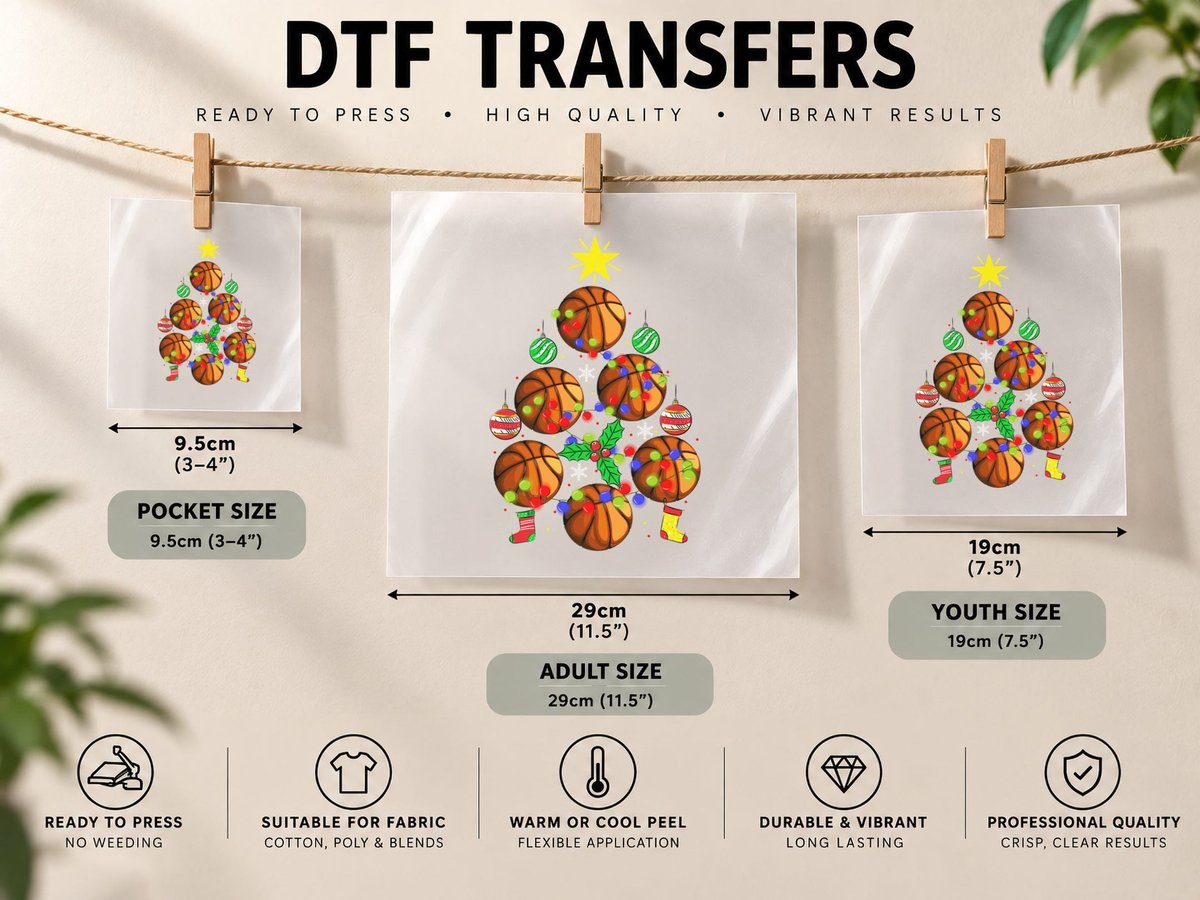 Basketball Christmas Tree, Festive Sports Theme DTF Transfer Iron On