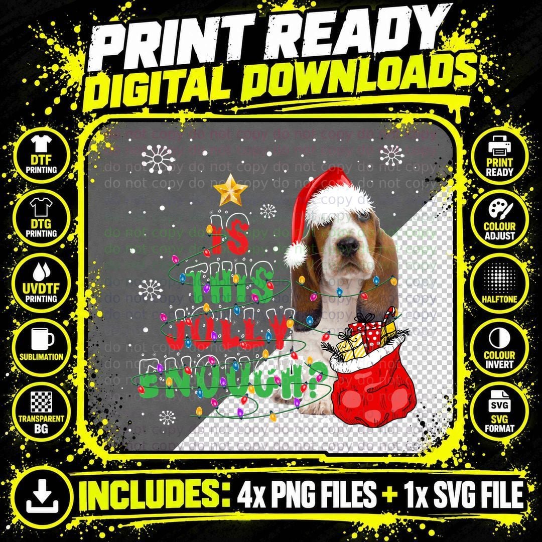 Basset Hound Christmas T-Shirt, Festive Holiday Design Png SVG Digital Bundle