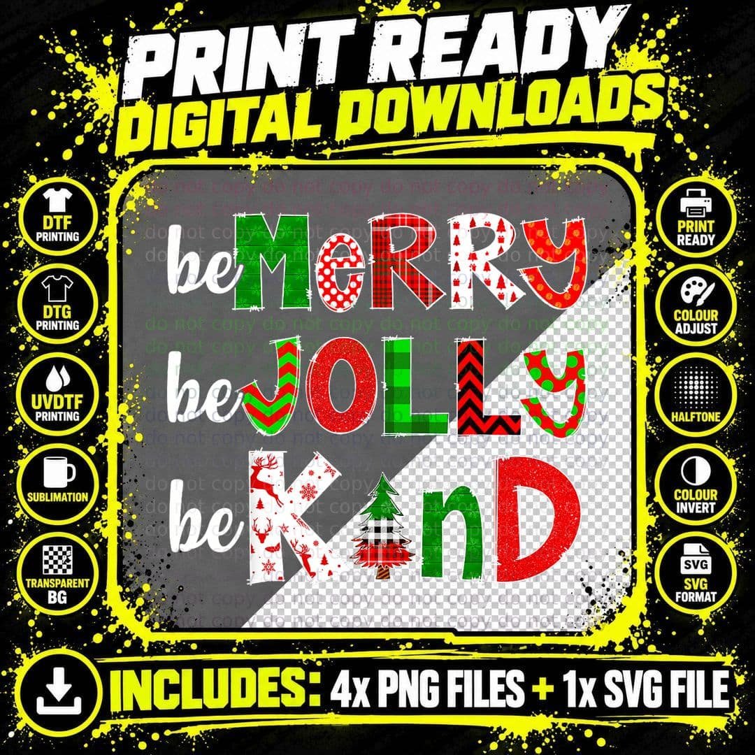 Be Merry Be Jolly Be Kind Merry Christmas Teacher Xmas Png SVG Digital Bundle