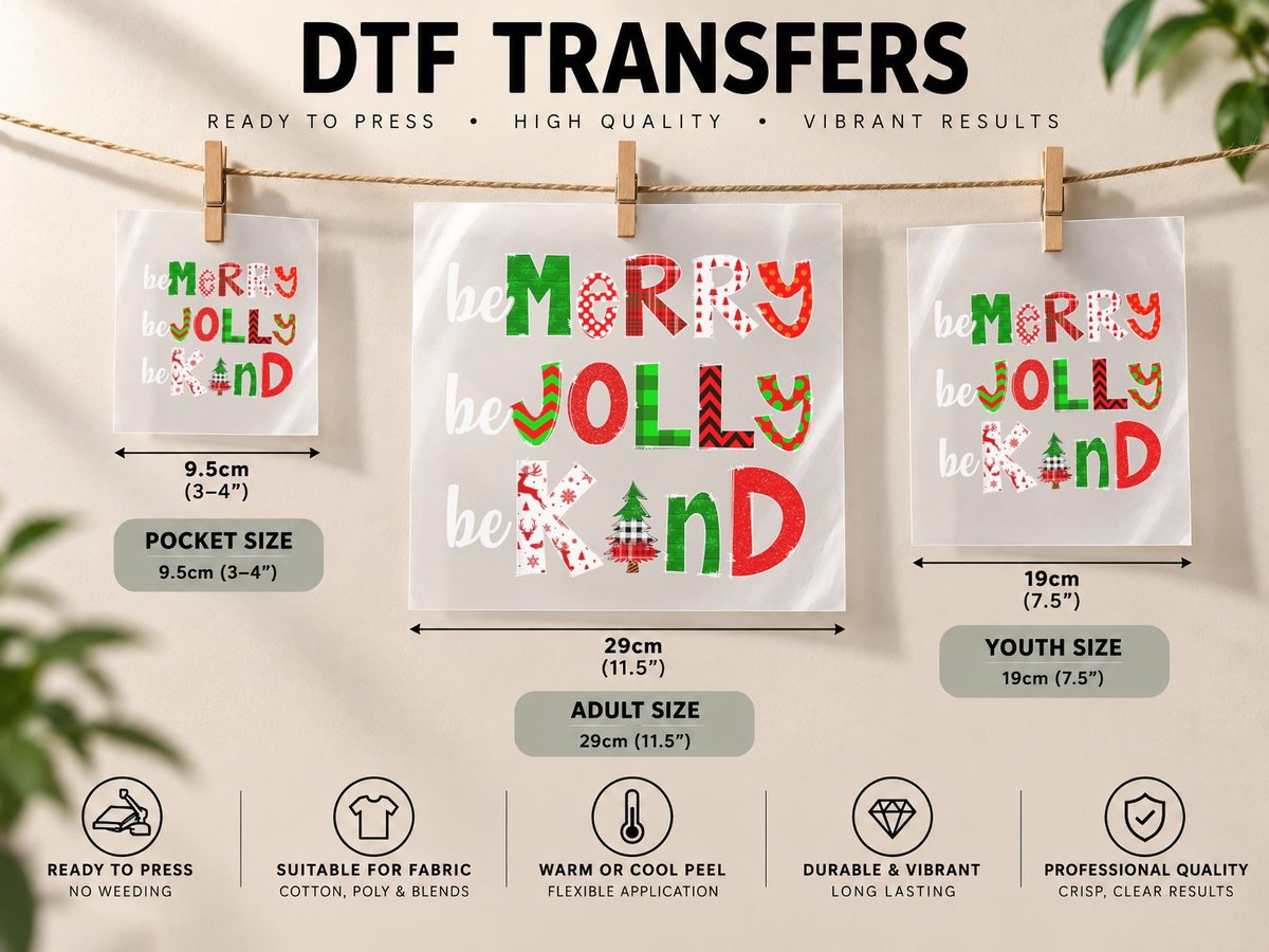 Be Merry Be Jolly Be Kind Merry Christmas Teacher Xmas Pjs DTF Transfer Iron On