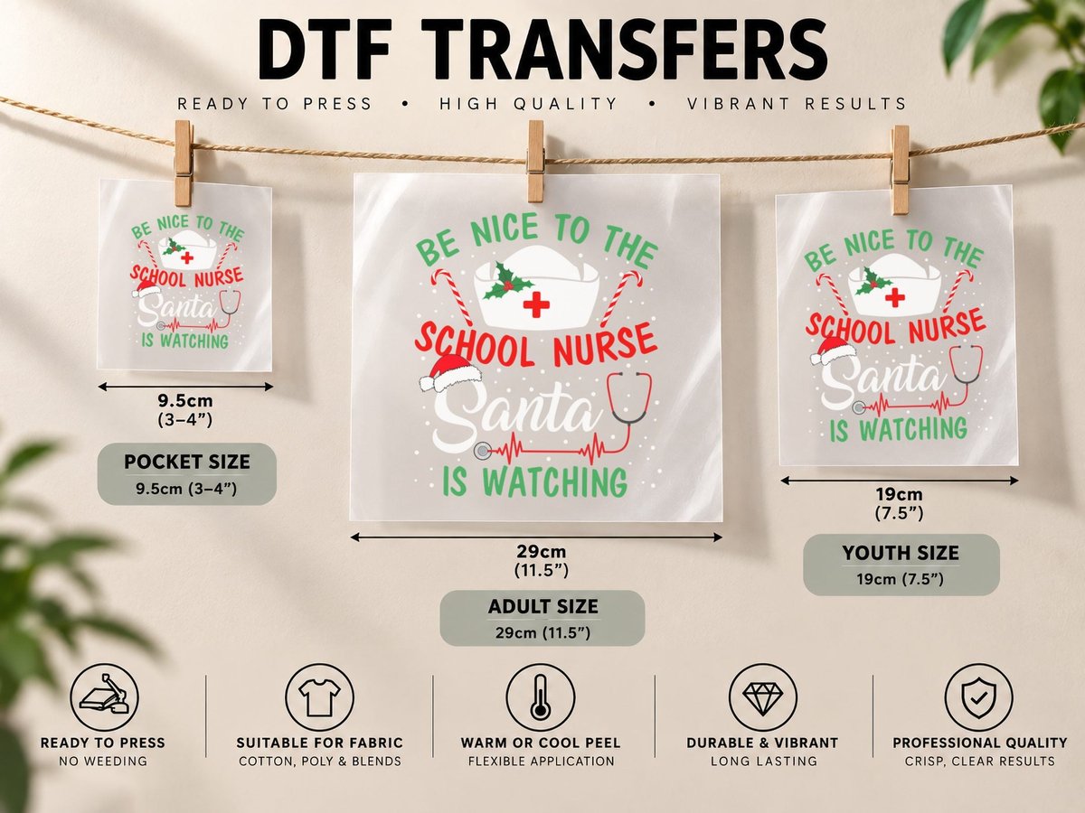 Be Nice to the School Nurse, Christmas Theme, Holiday DTF Transfer Iron On