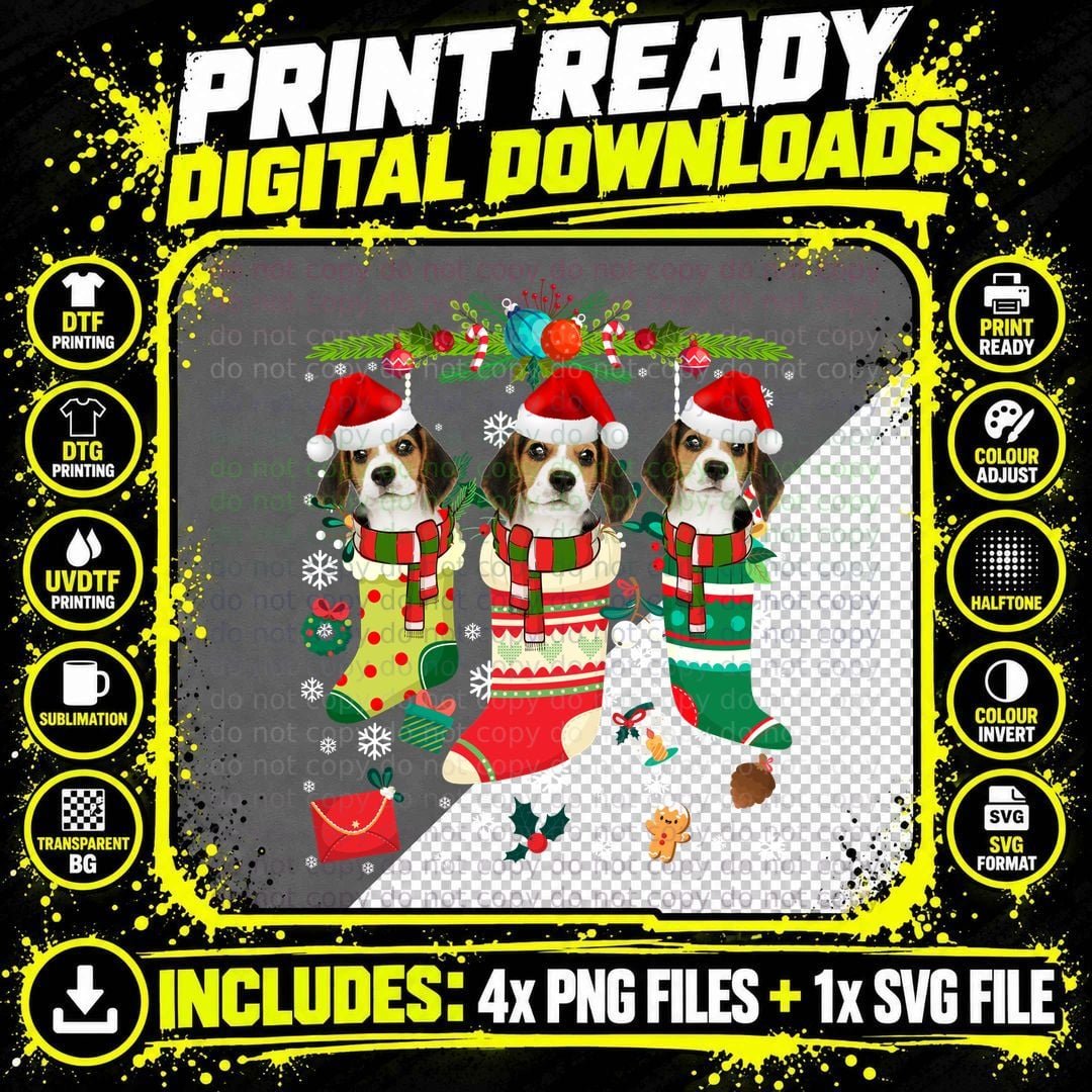 Beagle Christmas Stocking T-Shirt, Festive Holiday Print Png SVG Digital Bundle