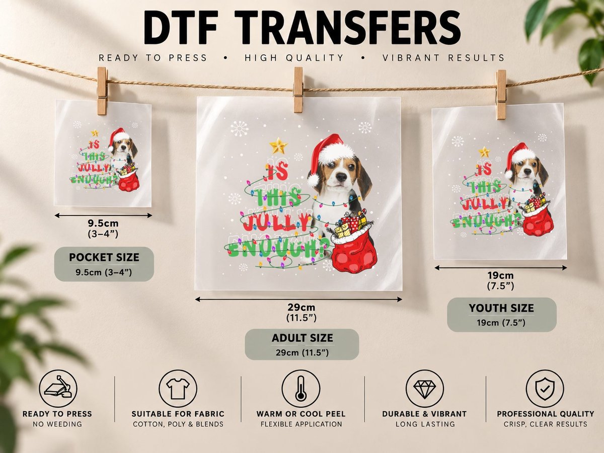 Beagle Christmas, Festive Holiday Design, Pet Lover DTF Transfer Iron On