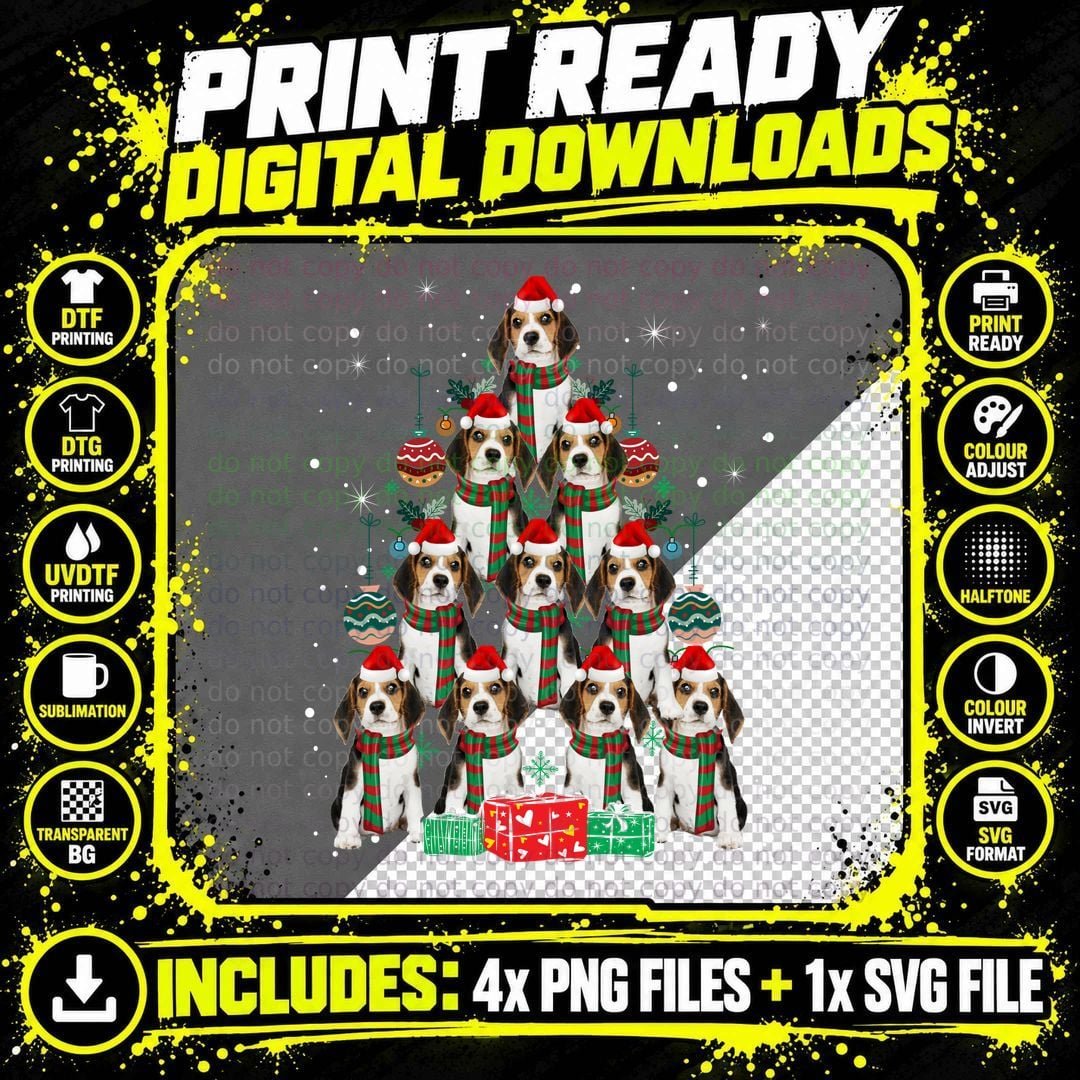 Beagle Christmas Tree T-Shirt, Festive Holiday Design Png SVG Digital Bundle