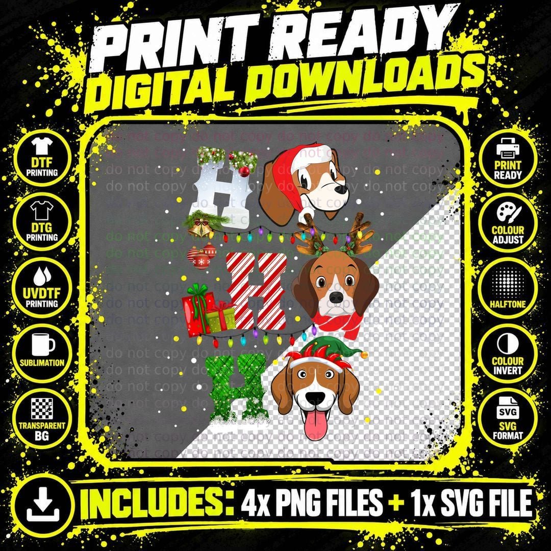 Beagle Ho Ho Ho T-Shirt, Christmas Holiday Print Png SVG Digital Bundle