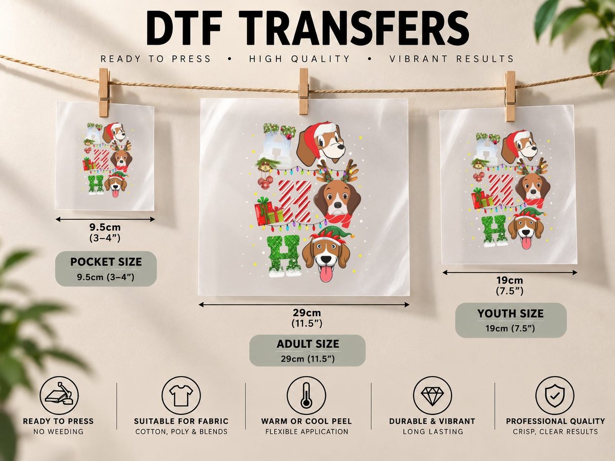Beagle Ho Ho Ho, Christmas Holiday Print, Pet Lover DTF Transfer Iron On