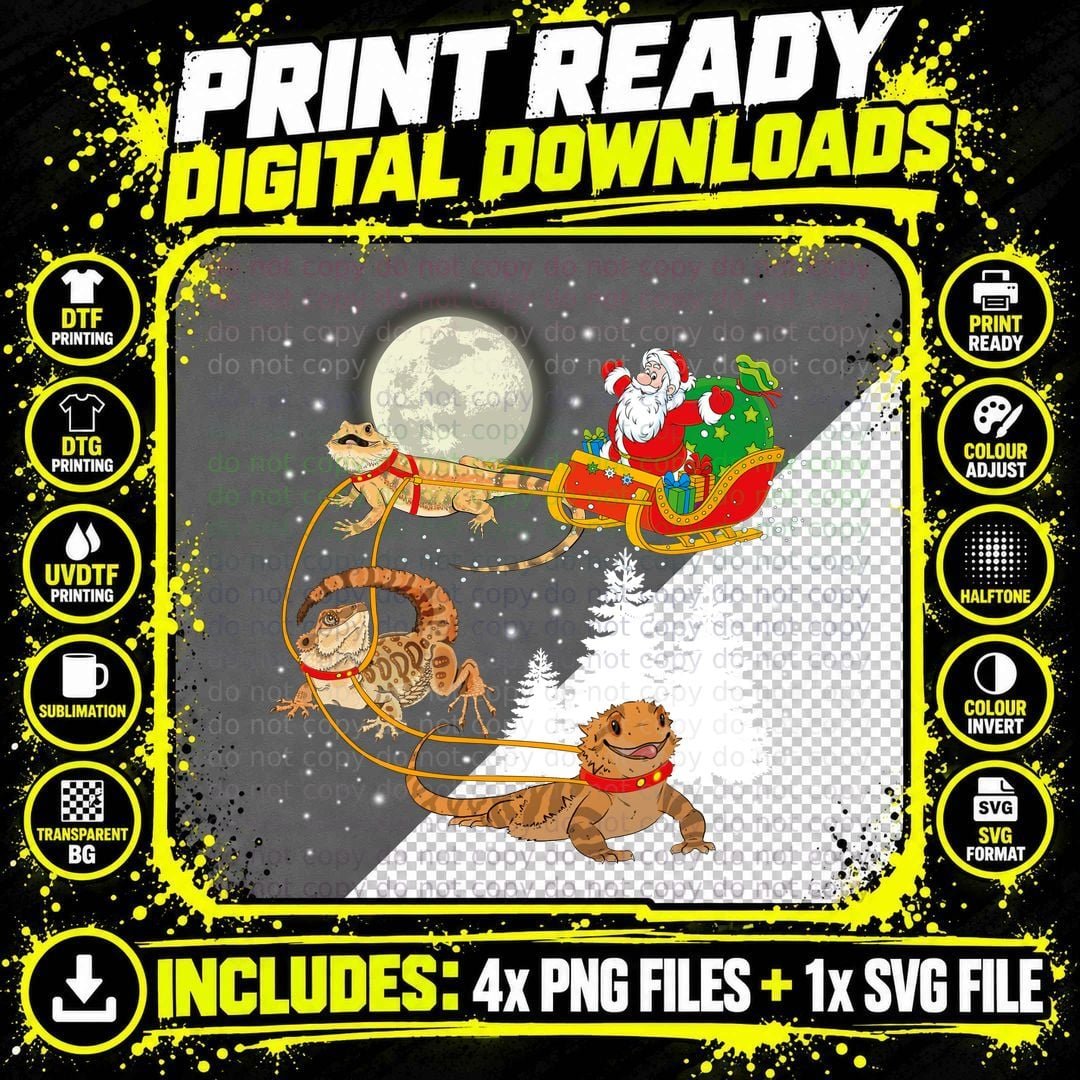 Bearded Dragon Christmas Sleigh Ride T-Shirt Png SVG Digital Bundle