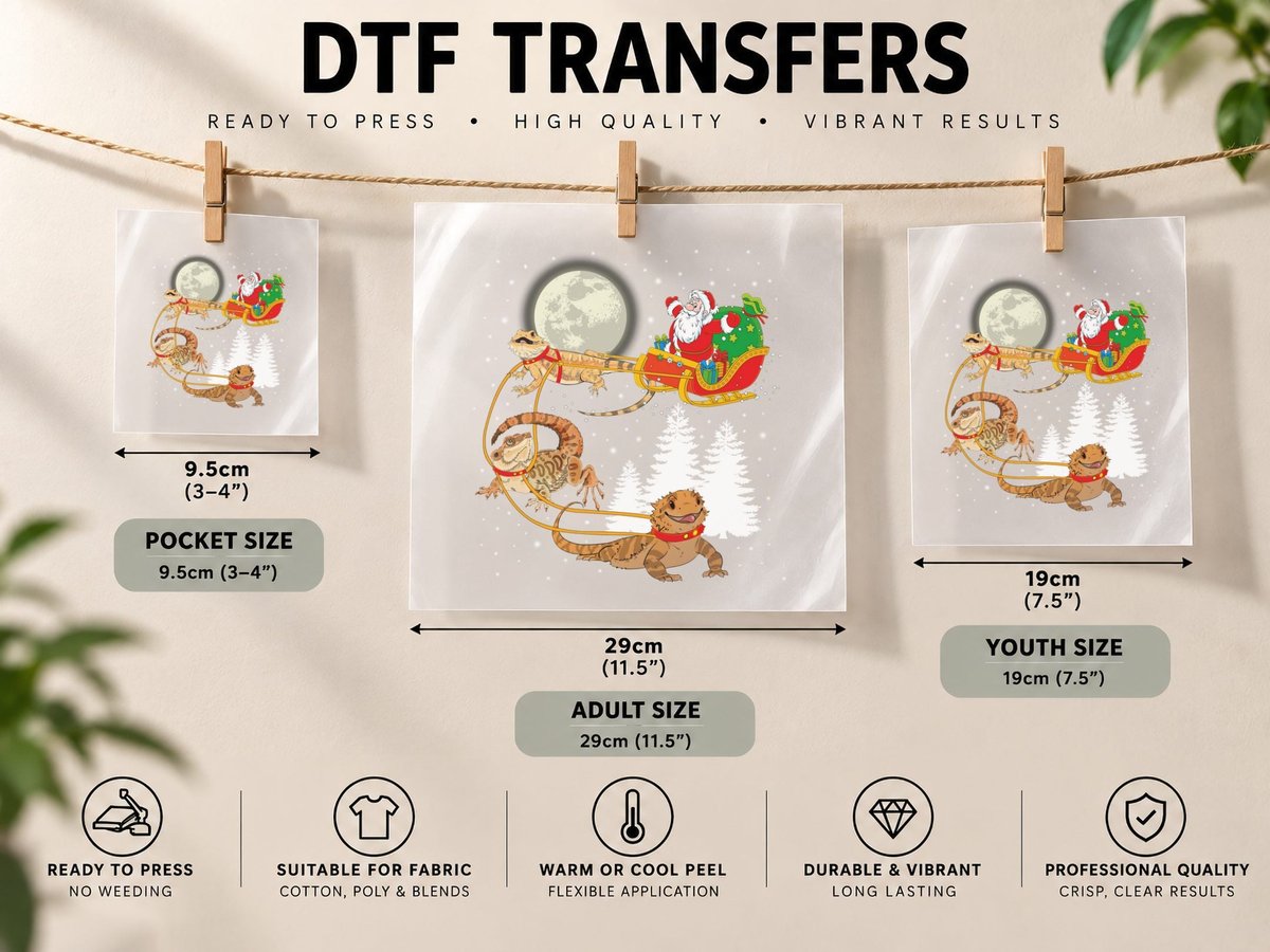 Bearded Dragon Christmas Sleigh Ride, Festive Pet Lover DTF Transfer Iron On
