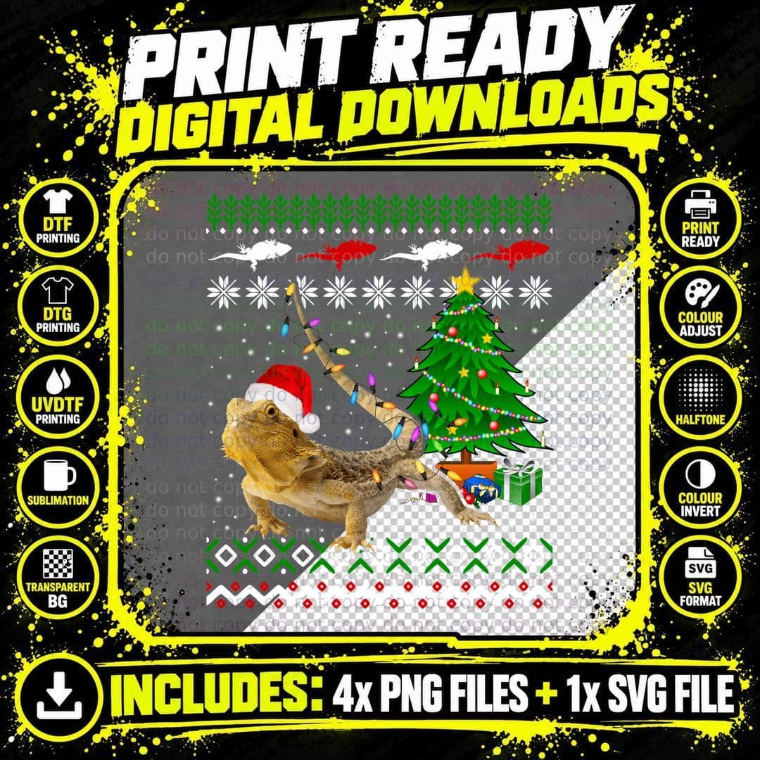 Bearded Dragon Christmas T-Shirt, Festive Pet Lover Png SVG Digital Bundle