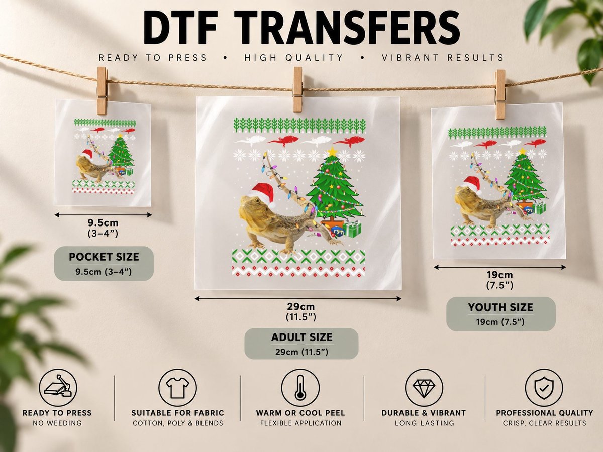 Bearded Dragon Christmas, Festive Pet Lover DTF Transfer Iron On
