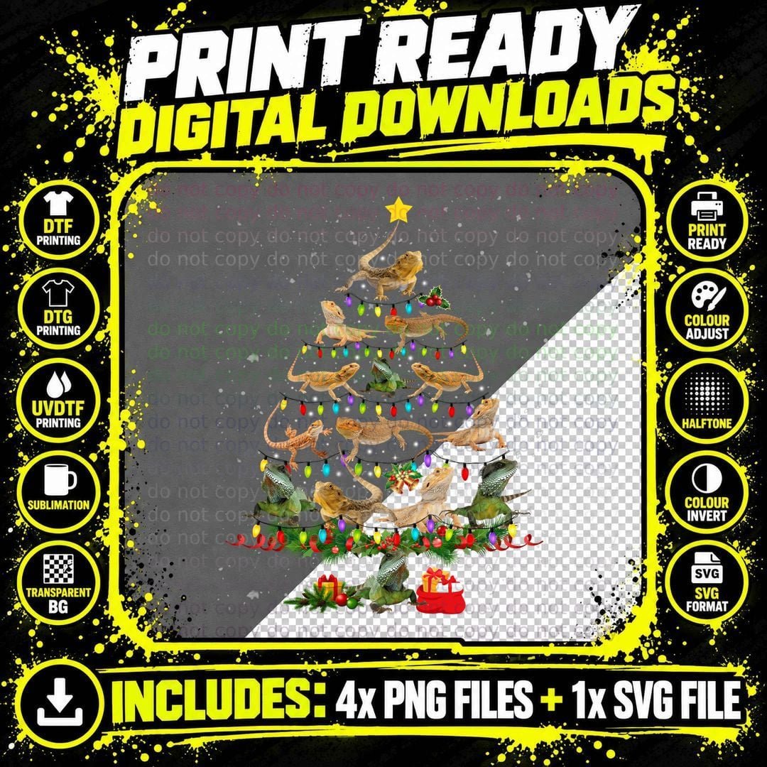 Bearded Dragon Christmas Tree T-Shirt Png SVG Digital Bundle