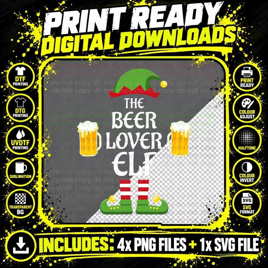 Beer Lover Elf Family Matching Group Christmas T-Shirt Png SVG Digital Bundle