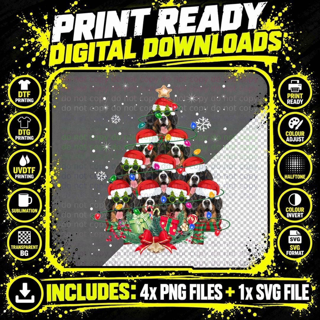 Bernese Mountain Dog Christmas Tree T-Shirt Png SVG Digital Bundle