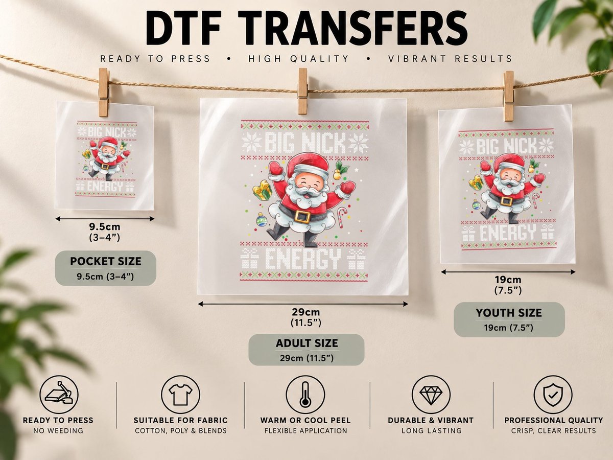 Big Nick Energy Funny Xmas Ugly Christmas Santa Pullover DTF Transfer Iron On