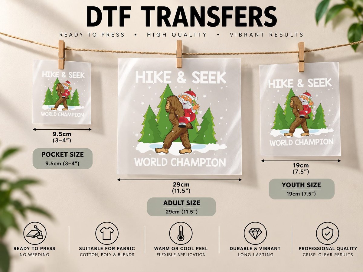 Bigfoot Santa, Christmas Holiday Fun Print DTF Transfer Iron On