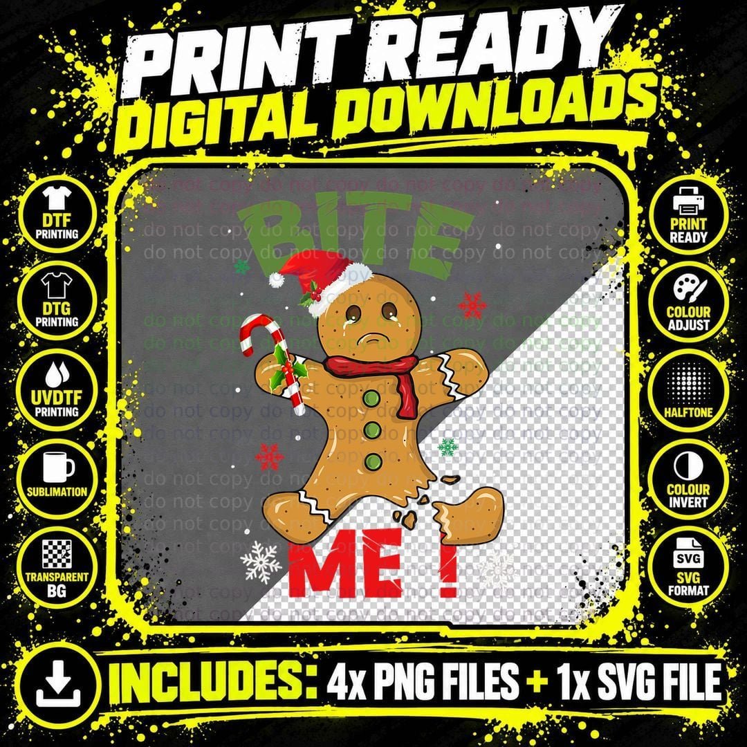 Bite Me Gingerbread Man Funny Cookie Christmas Gifts for Png SVG Digital Bundle