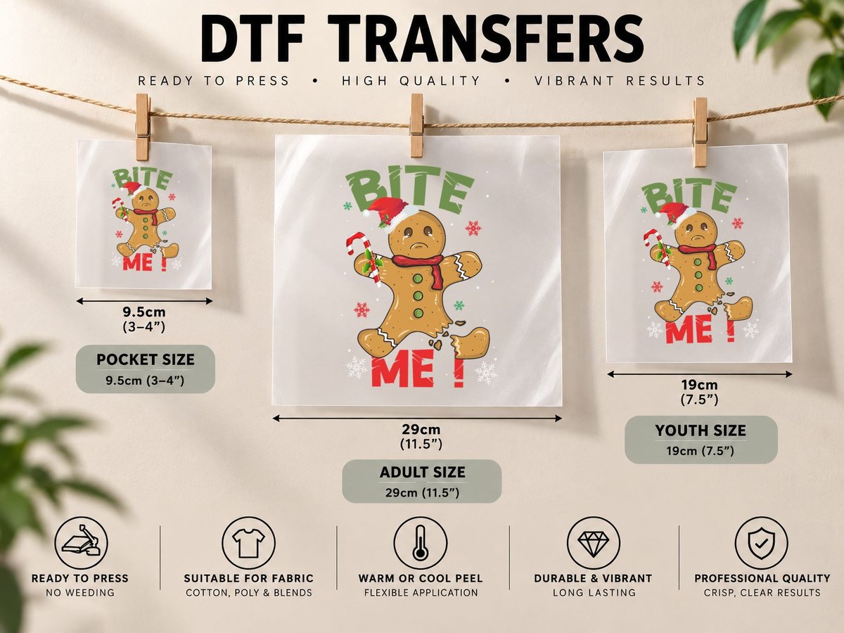 Bite Me Gingerbread Man Funny Cookie Christmas Gifts for DTF Transfer Iron On