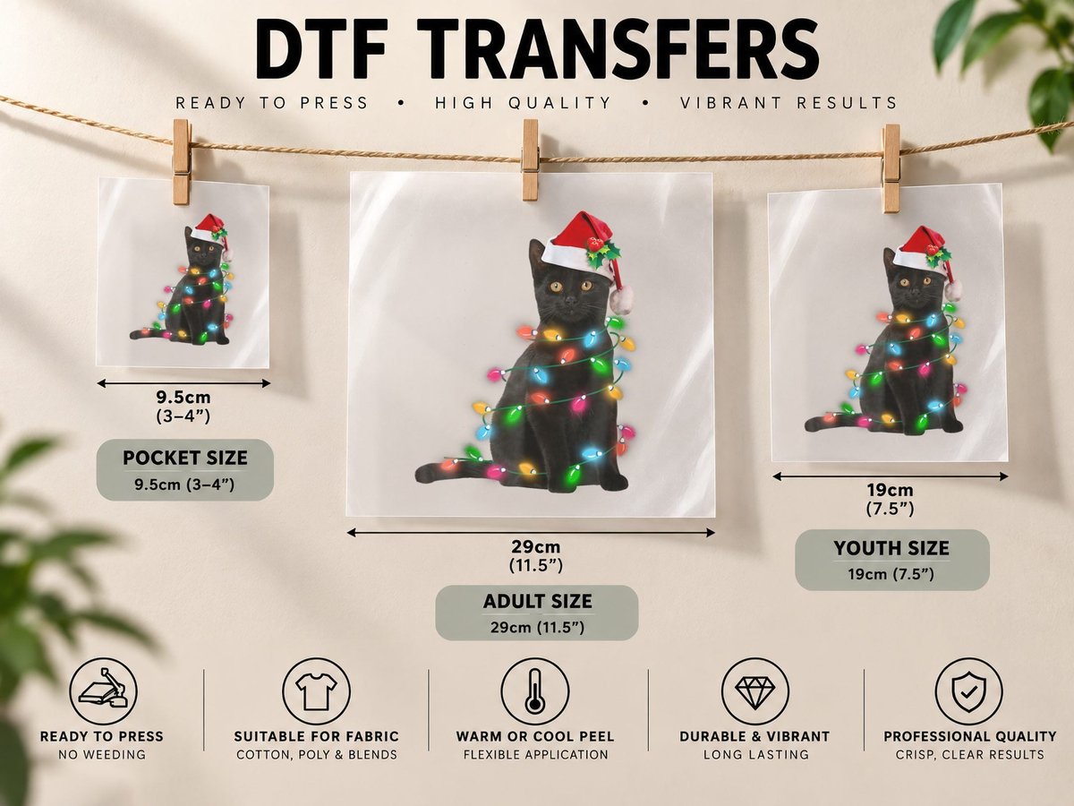 Black Cat Christmas Light Funny Cat Lover Christmas DTF Transfer Iron On