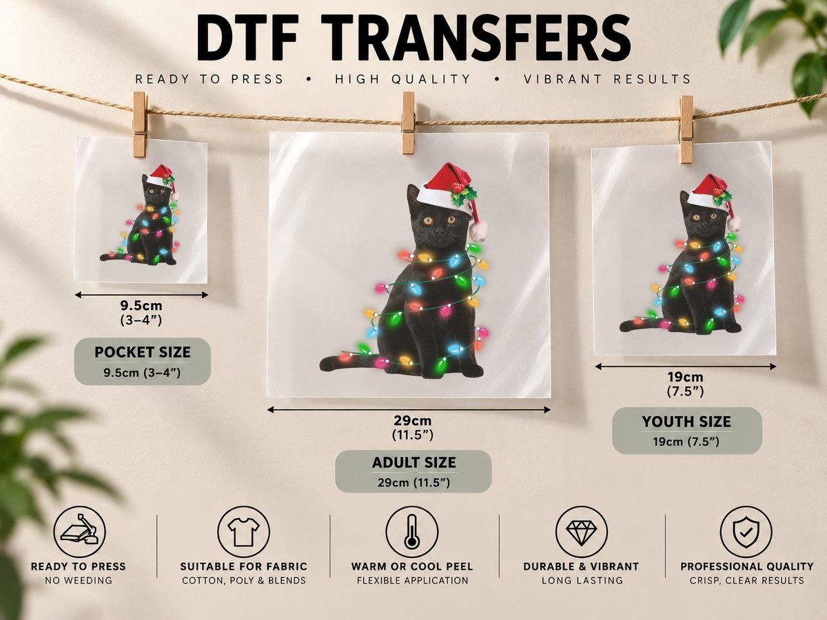 Black Cat Christmas Light Funny Cat Lover Christmas DTF Transfer Iron On