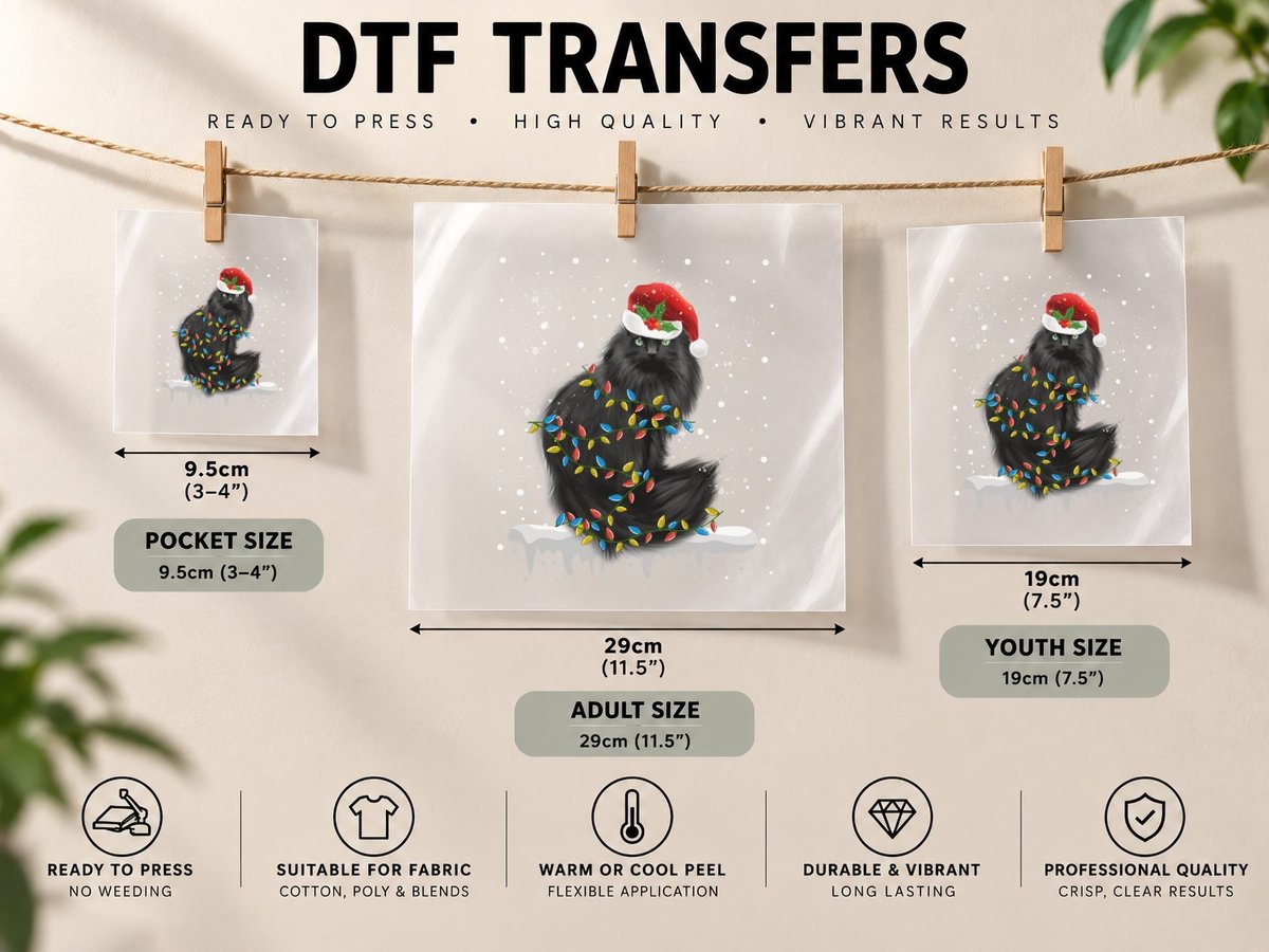 Black Cat Christmas Lights, Festive Holiday Design DTF Transfer Iron On