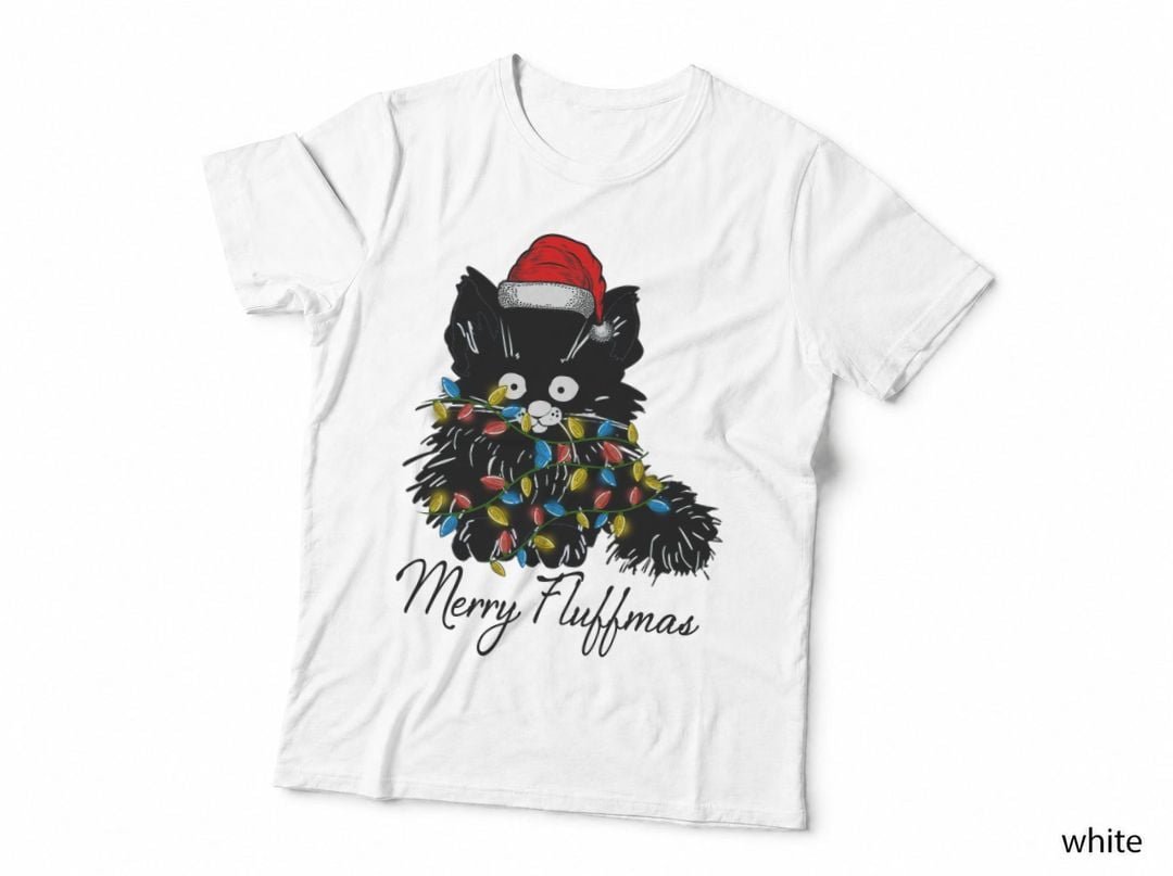 Black Cat Merry Fluffmas T-Shirt, Christmas Holiday, Pet Lover Apparel