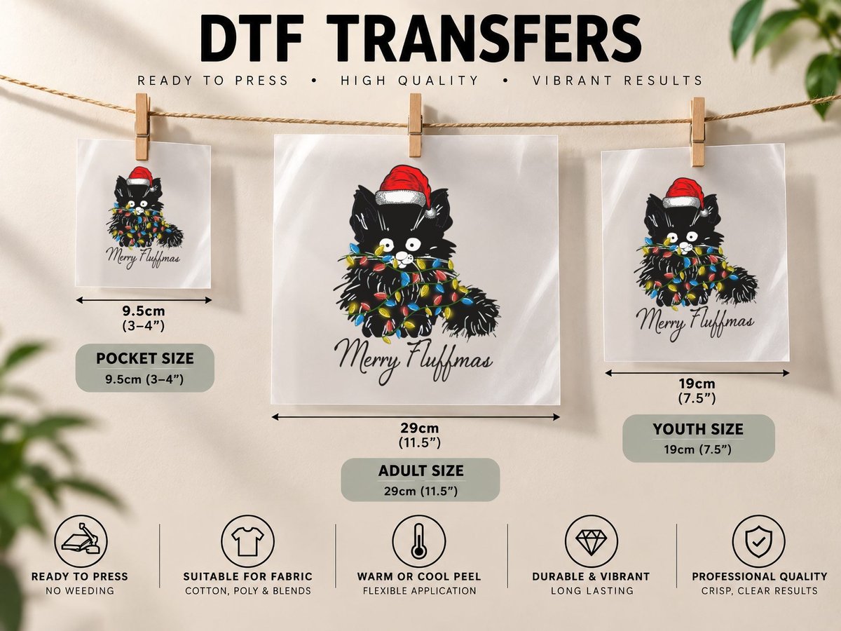 Black Cat Merry Fluffmas, Christmas Holiday, Pet Lover DTF Transfer Iron On