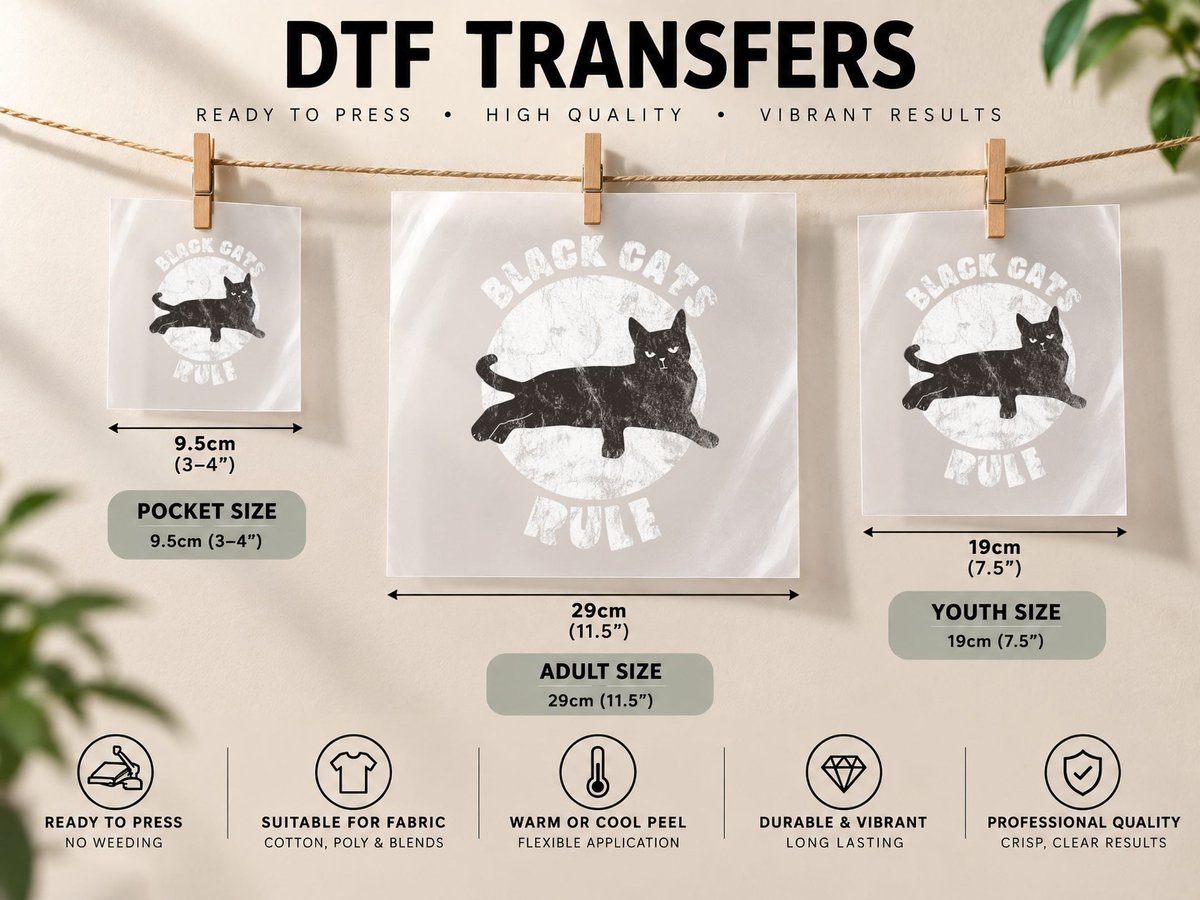 Black Cats Rule Dad Kitty Daddy Cat Mom Christmas Father DTF Transfer Iron On