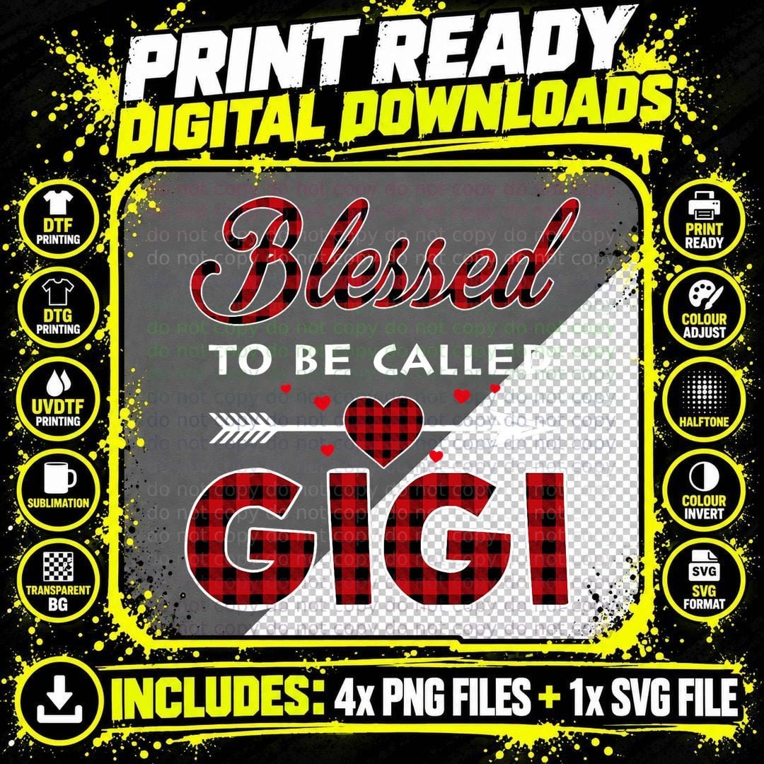 Blessed to Be Called Gigi-Buffalo Plaid Grandma Png SVG Digital Bundle