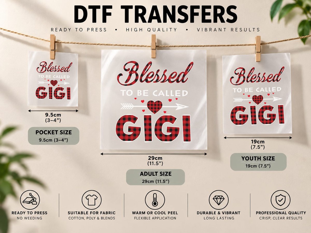 Blessed to Be Called Gigi-Buffalo Plaid Grandma Christmas DTF Transfer Iron On